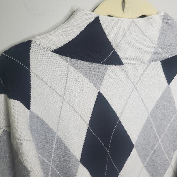 Anthropologie MAEVE Carys Mock Neck Argyle Diamond Pullover Knit Sweater Grey S - Picture 15 of 16